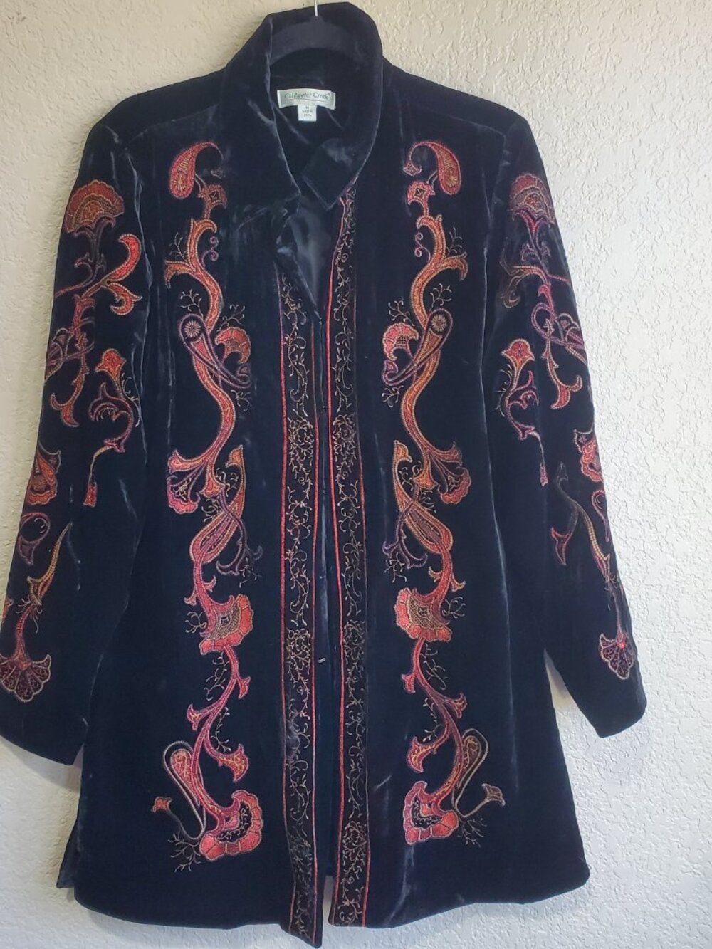 Coldwater Creek Boho Artsy Whimsigoth Embroidered Velvet Jacket Hook Eye M